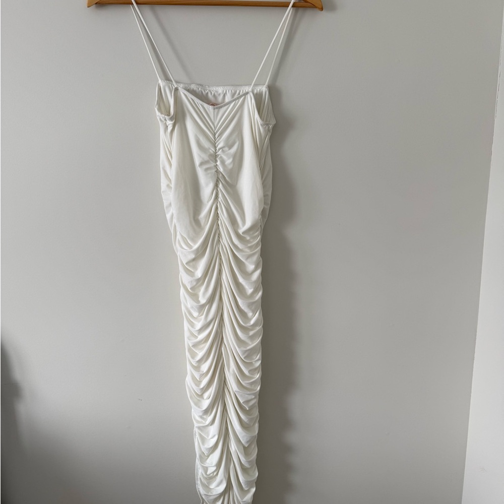 White Ruched Slip Dress (size medium) - Picture 2 of 4